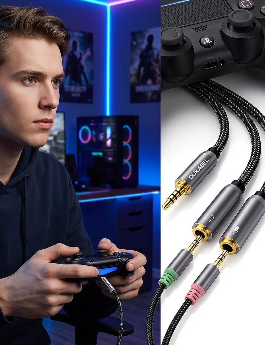 DUKABEL Headsets Adapter 3.5mm Splitter 30cm | Dual Audio & Mic Connection, Gold-Plated, Compatible with PC, Xbox, PS4 - view 6