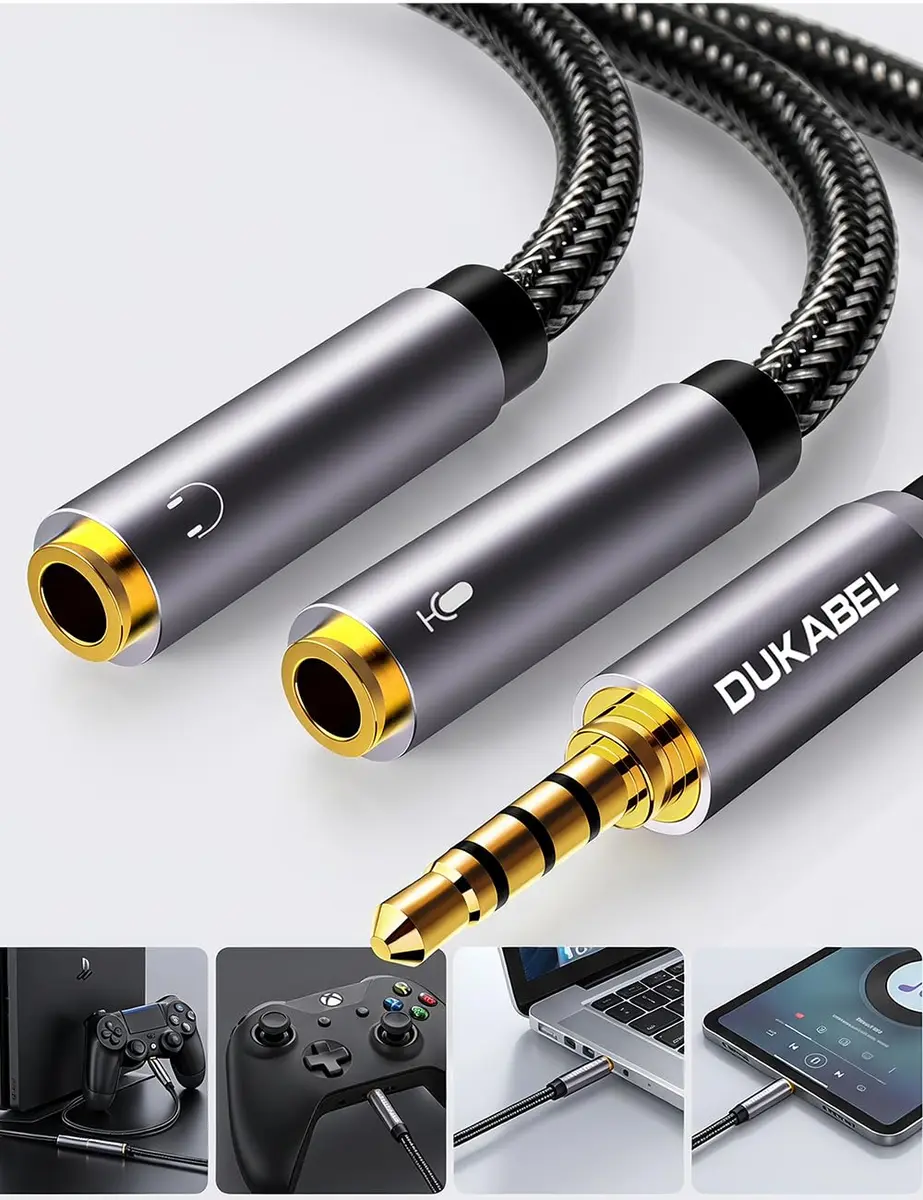 DUKABEL Headsets Adapter 3.5mm Splitter 30cm | Dual Audio & Mic Connection, Gold-Plated, Compatible with PC, Xbox, PS4 - view 7