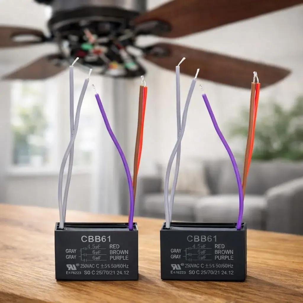 Podoy CBB61 Ceiling Fan Capacitor 4.5uF+6uF+6uF 5 Wire 2-Pack | AC 250V 50/60Hz Motor Run Capacitor - main product image
