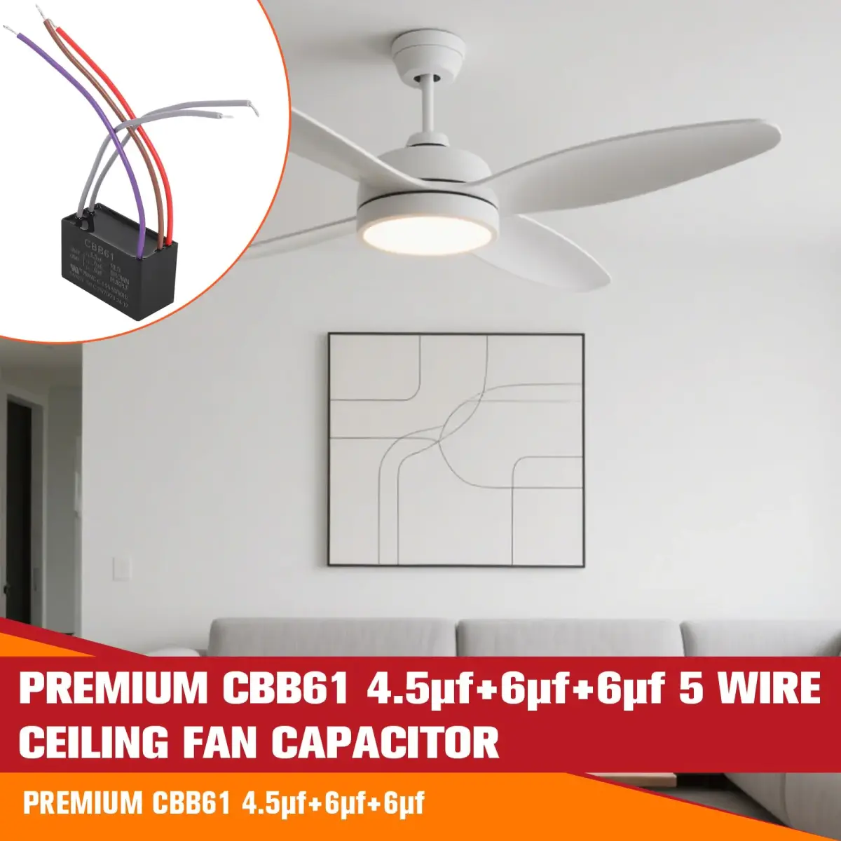 Podoy CBB61 Ceiling Fan Capacitor 4.5uF+6uF+6uF 5 Wire 2-Pack | AC 250V 50/60Hz Motor Run Capacitor - view 7