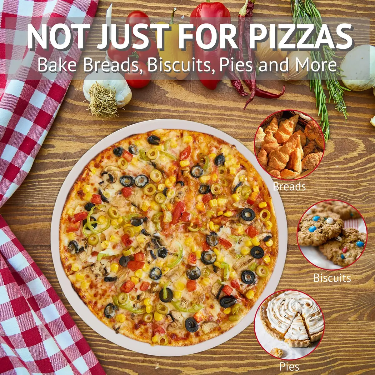 waykea 9” Round Small Pizza Stone for Toaster Oven | Cordierite Baking & Grilling Tool - view 3