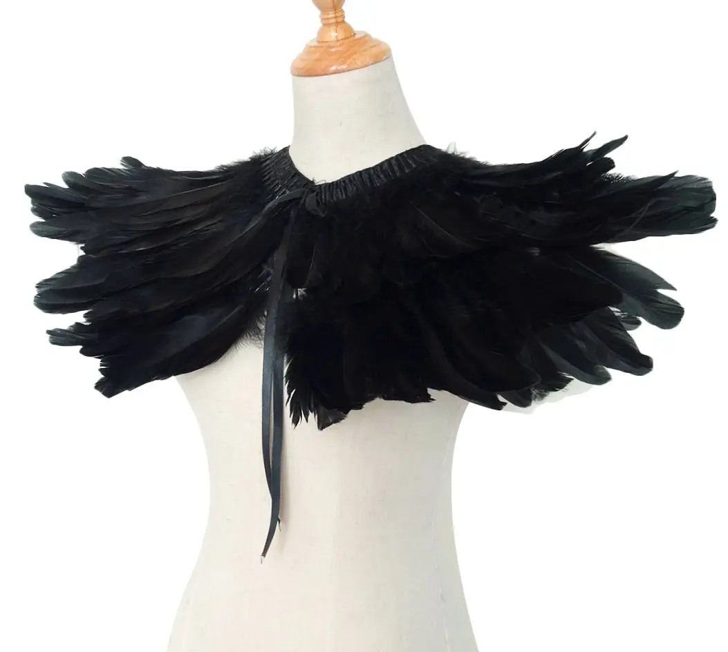 L'VOW Gothic Feather Shrug Cape Shawl Collar Men Halloween Costume, Black-5 | Unisex Dark Fantasy Accessory - view 8