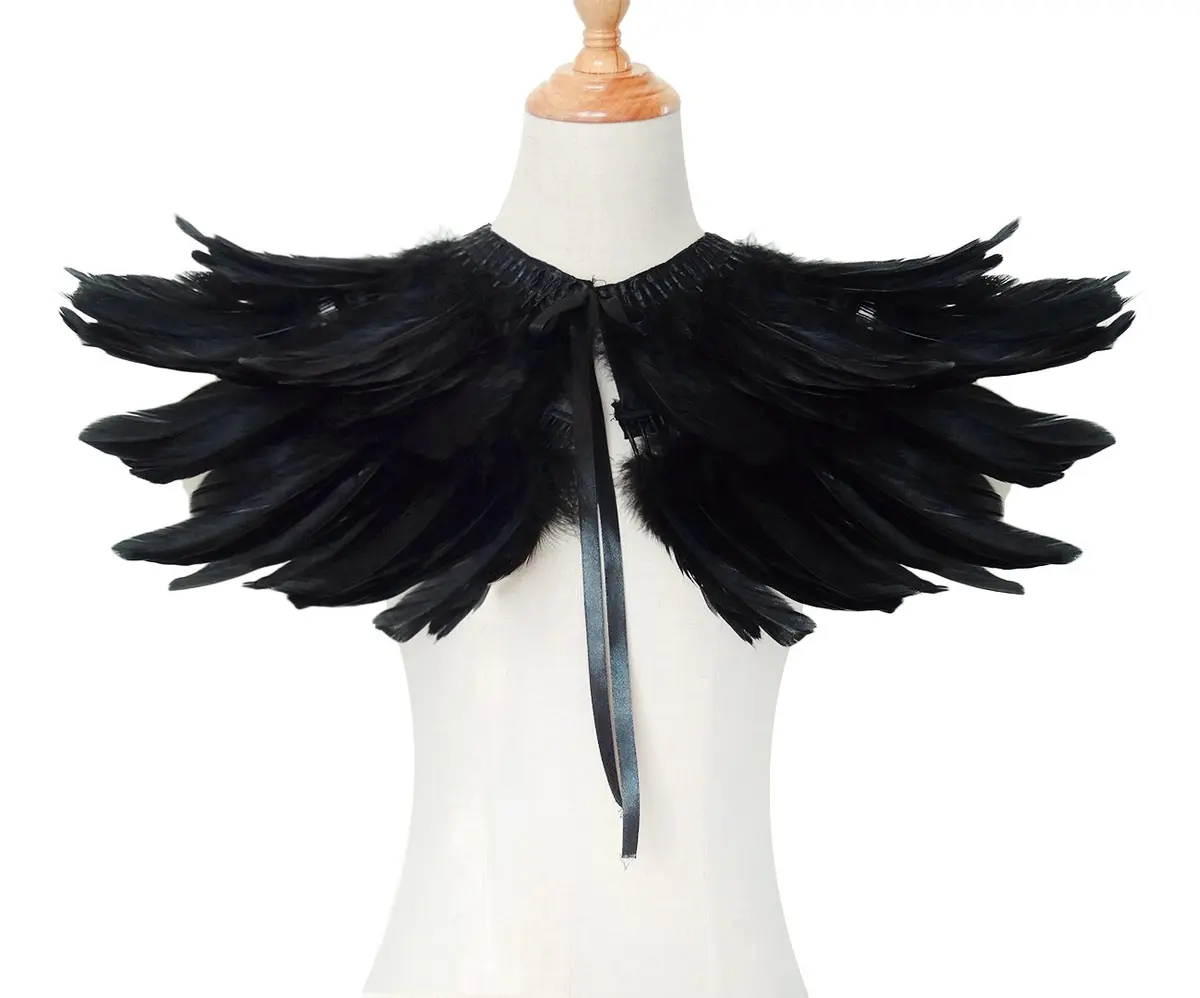 L'VOW Gothic Feather Shrug Cape Shawl Collar Men Halloween Costume, Black-5 | Unisex Dark Fantasy Accessory - view 3
