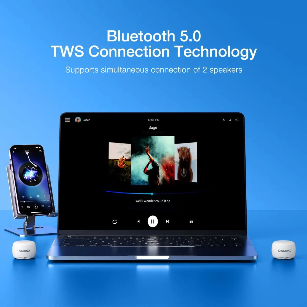 MOMOHO Mini Bluetooth Speaker White | Tiny Portable Wireless Speaker with Mic & TWS Pairing - view 3