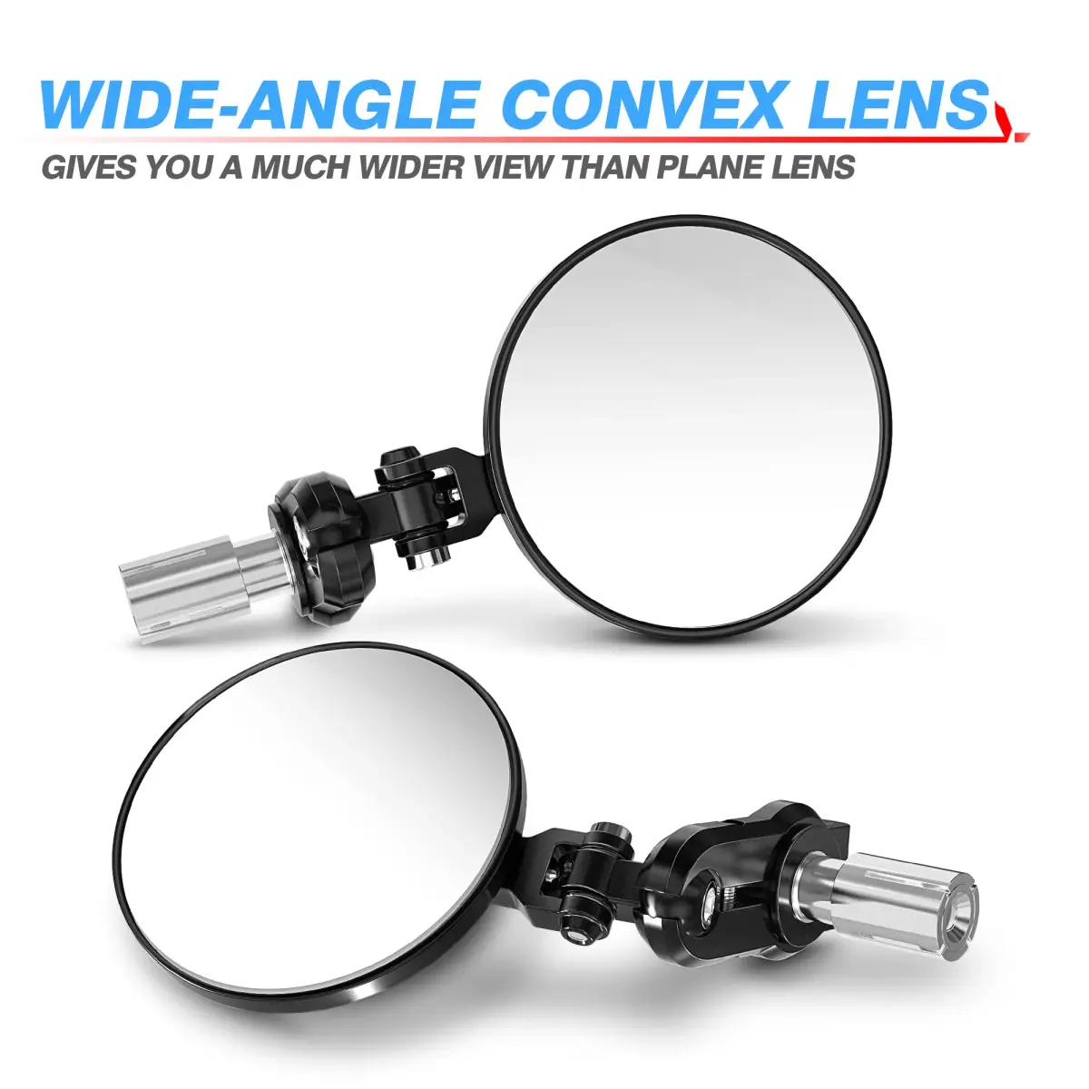 MICTUNING Universal Motorcycle Mirrors 7/8" (22mm) Round Folding Bar End Side Mirrors with Convex Glass | 3-Inch Diameter - view 3