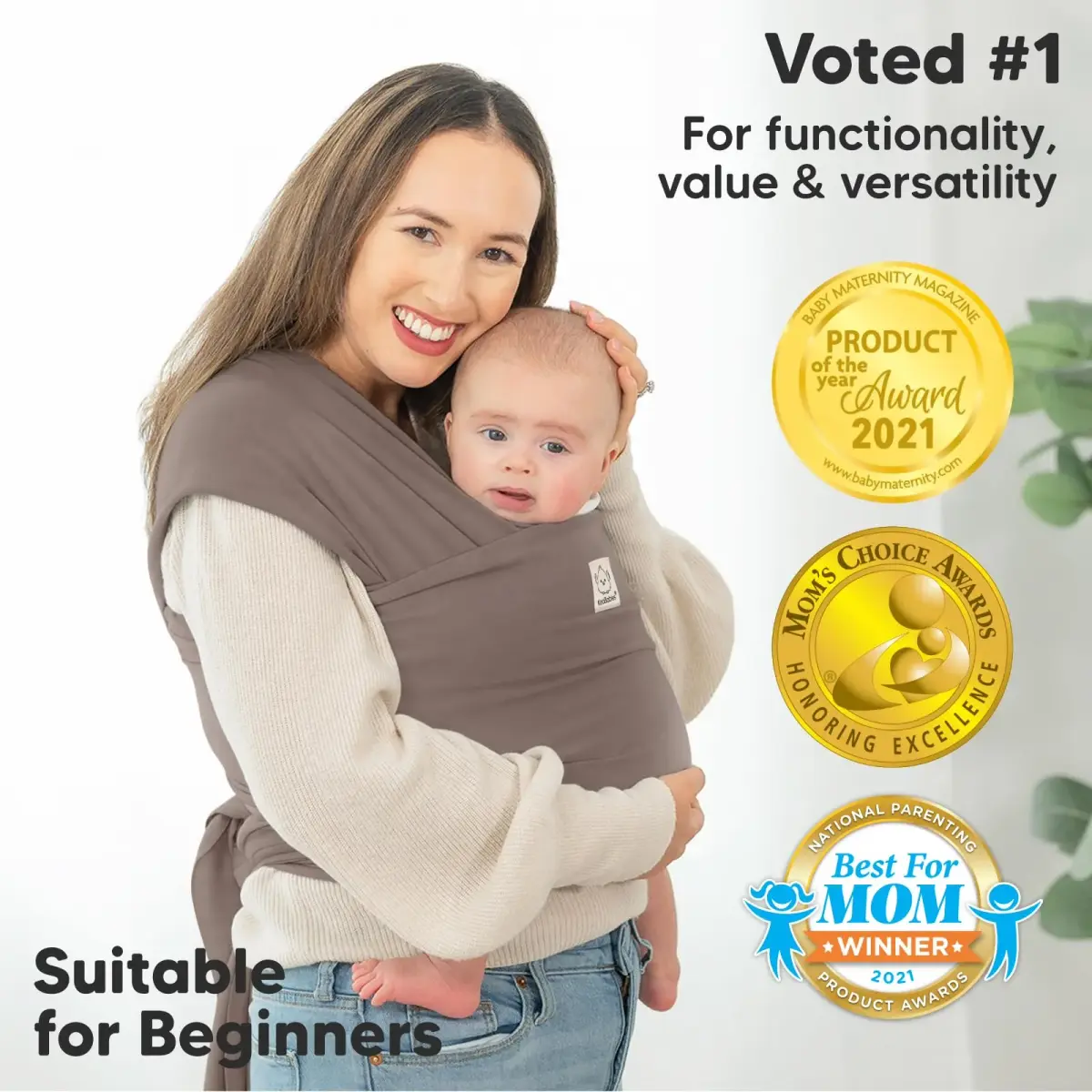 KeaBabies Original Baby Wrap Carrier in Copper Gray - One Size, Pack of 1 - view 3
