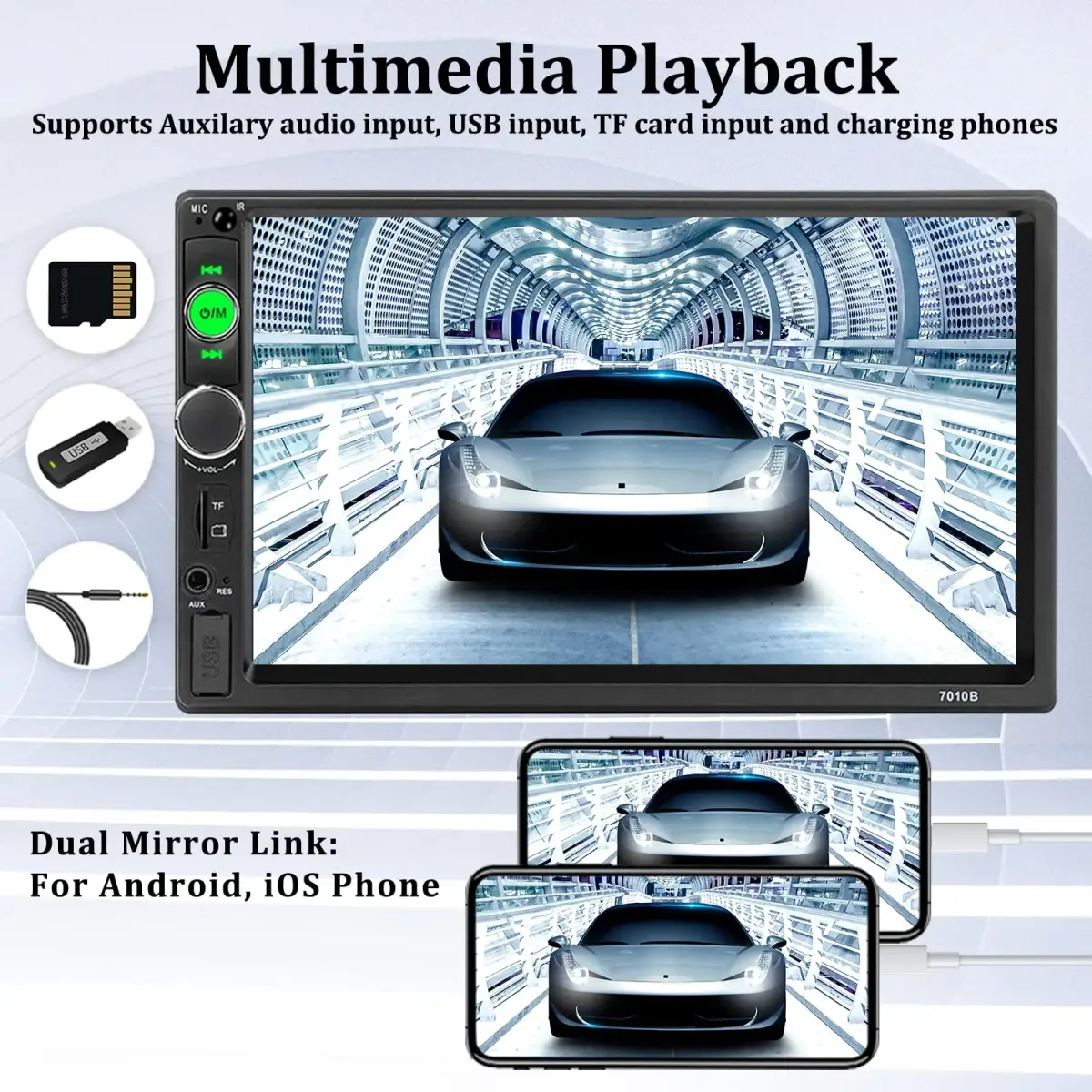 UNITOPSCI Double Din Car Stereo 7 Inch HD Touchscreen MP5 Player with Bluetooth & Backup Camera | 1080P HD Multimedia Receiver - view 5