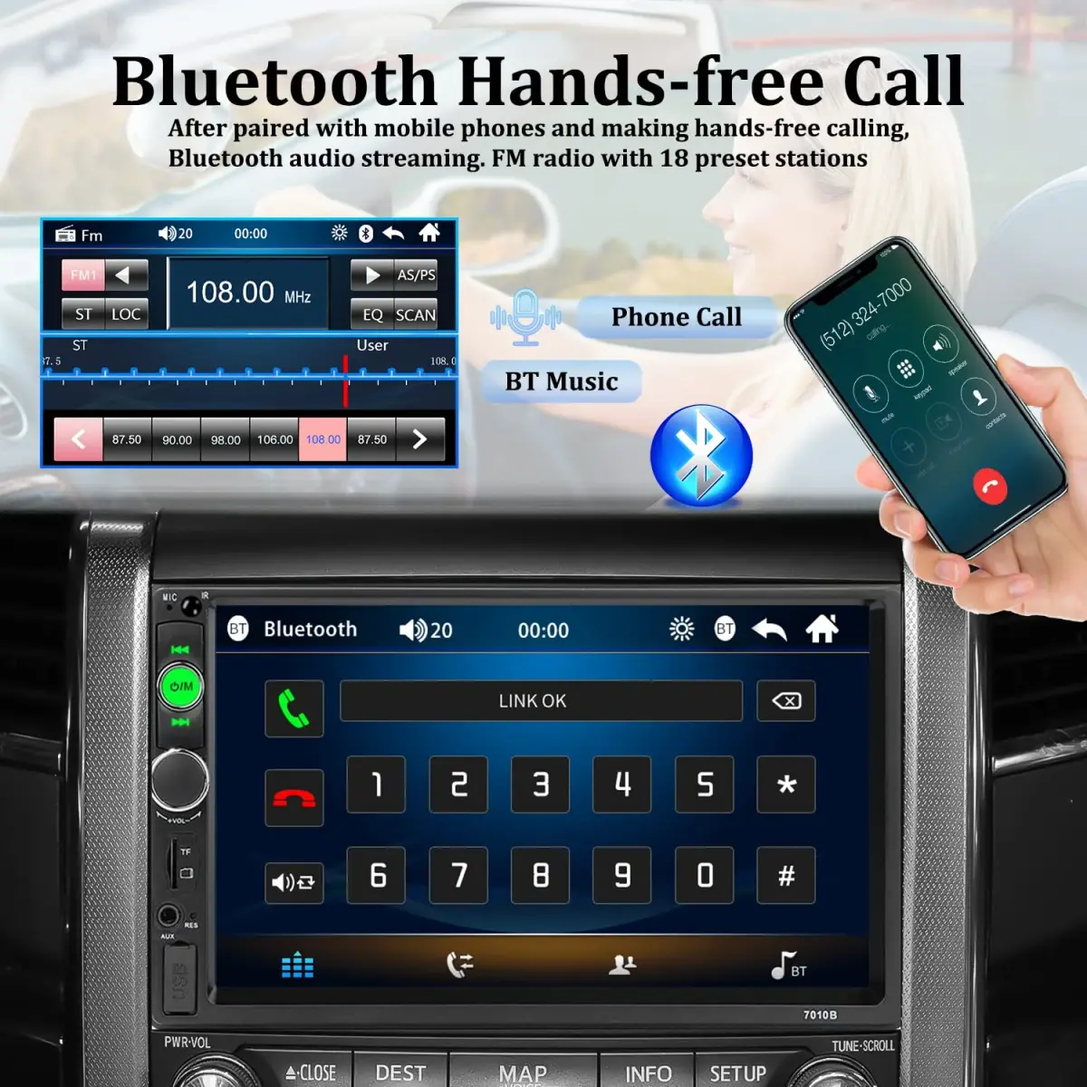 UNITOPSCI Double Din Car Stereo 7 Inch HD Touchscreen MP5 Player with Bluetooth & Backup Camera | 1080P HD Multimedia Receiver - view 2