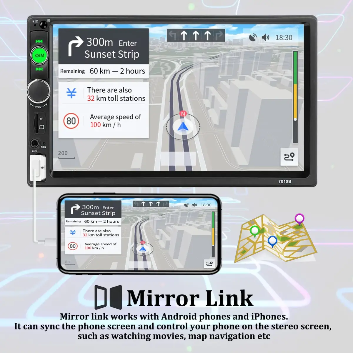 UNITOPSCI Double Din Car Stereo 7 Inch HD Touchscreen MP5 Player with Bluetooth & Backup Camera | 1080P HD Multimedia Receiver - view 3