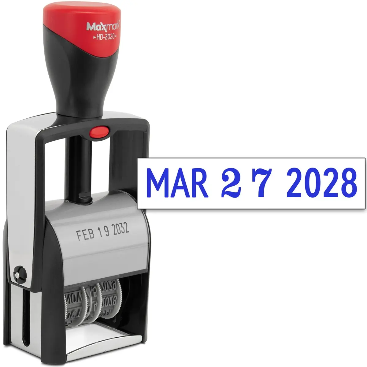 MaxMark Heavy Duty Date Stamp with 12-Year Band, Large 3/16" Date Size, Blue Ink | Steel Frame Construction - main product image