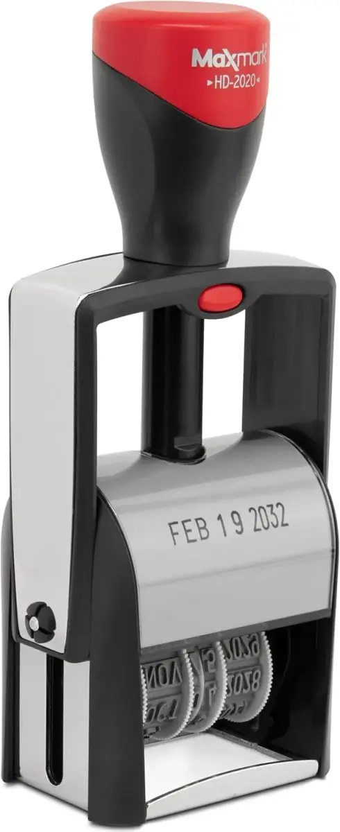 MaxMark Heavy Duty Date Stamp with 12-Year Band, Large 3/16" Date Size, Blue Ink | Steel Frame Construction - view 2