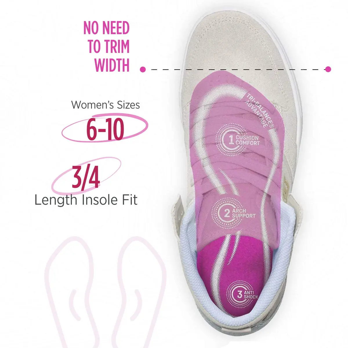 Comfort Zone Tri-Balance 3/4-Length Gel Insoles for Women | Targeted Arch Support & Shock Absorption (70-120 chars) - view 6