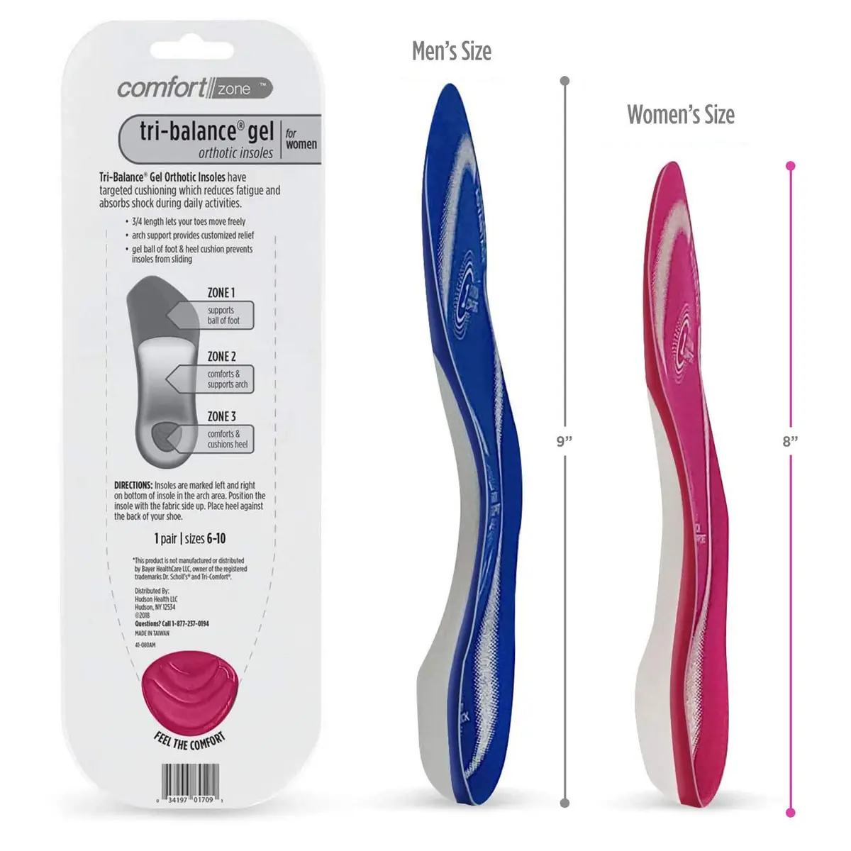 Comfort Zone Tri-Balance 3/4-Length Gel Insoles for Women | Targeted Arch Support & Shock Absorption (70-120 chars) - view 2