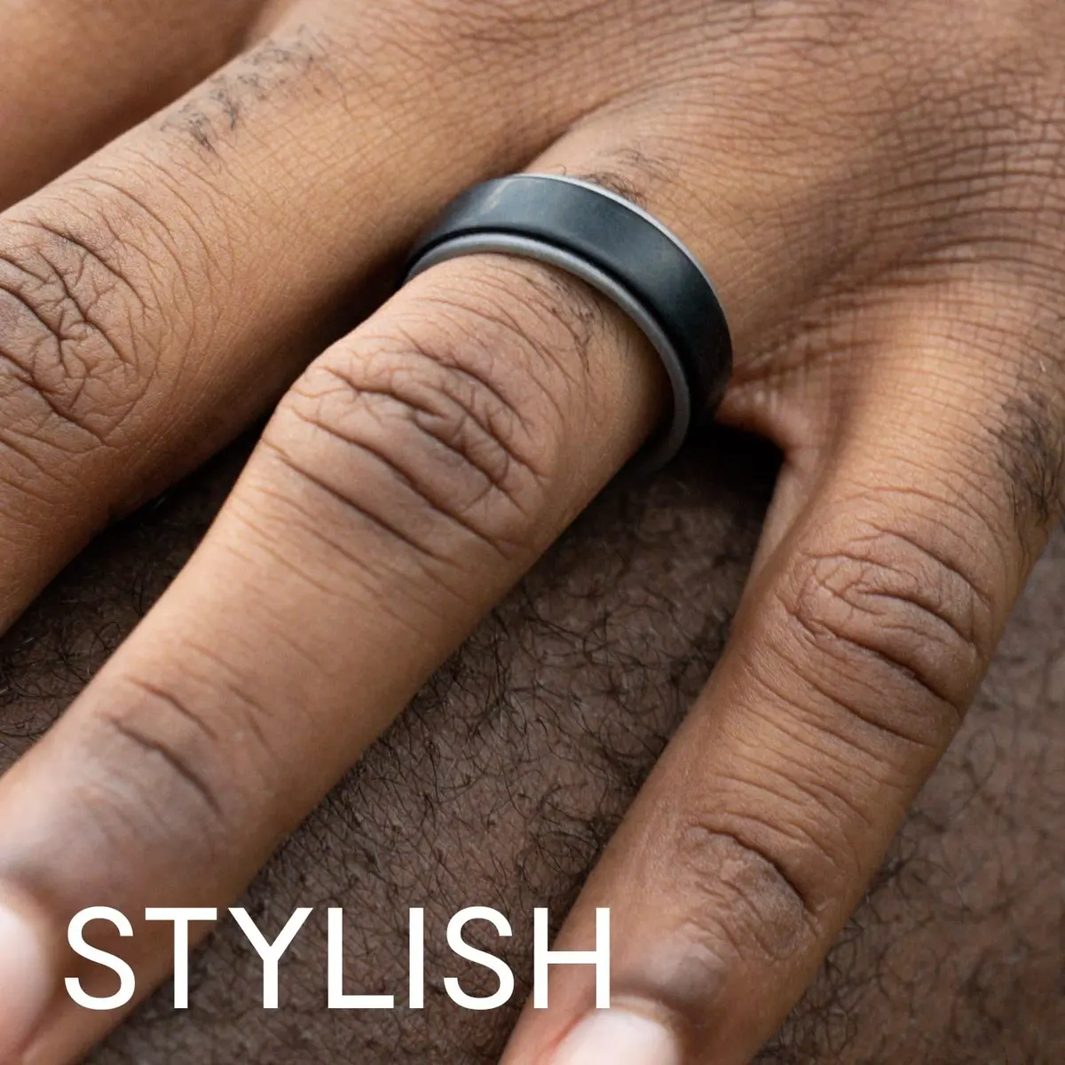 ROQ Silicone Rubber Wedding Ring for Men, Size 15 | 8mm Wide Comfort Fit Band - view 3