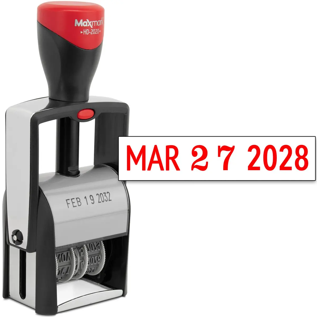 MaxMark Heavy Duty Date Stamp with 12-Year Band, Red Ink | Large 3/16" Date Size - main product image