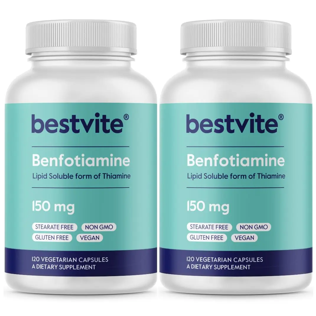 BESTVITE Benfotiamine 150mg (240 Veg Caps) (120x2) - No Stearates - Vegan | Supports Circulation & Nervous System - main product image