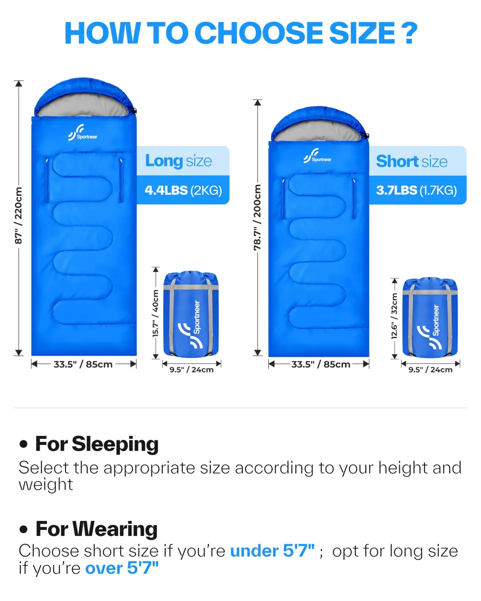 Sportneer Wearable Sleeping Bag for Adults & Kids | Waterproof to 32°F, Compact & Warm for Camping, Stadiums, Travel, Backpacking & Car Use - view 6