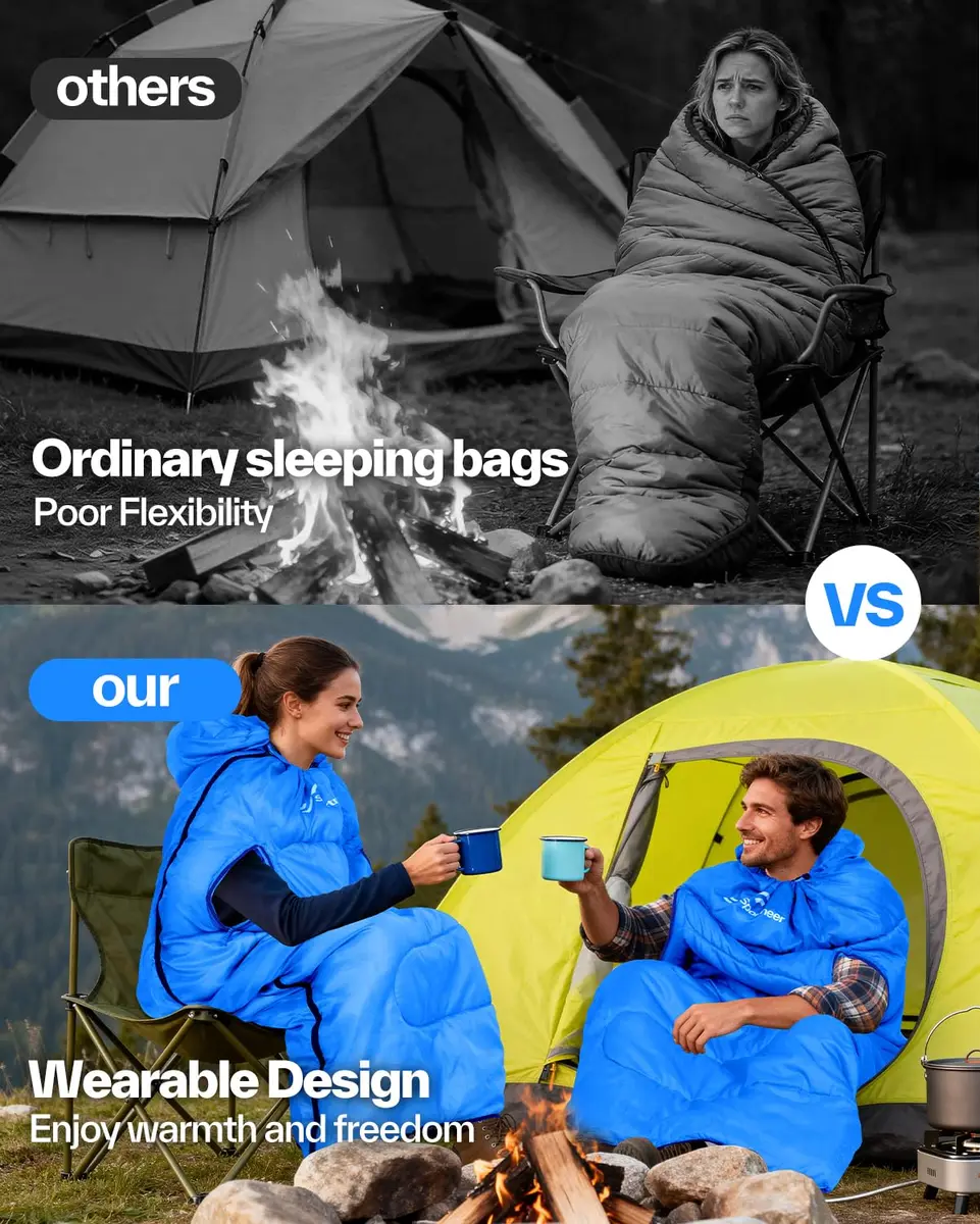 Sportneer Wearable Sleeping Bag for Adults & Kids | Waterproof to 32°F, Compact & Warm for Camping, Stadiums, Travel, Backpacking & Car Use - view 3
