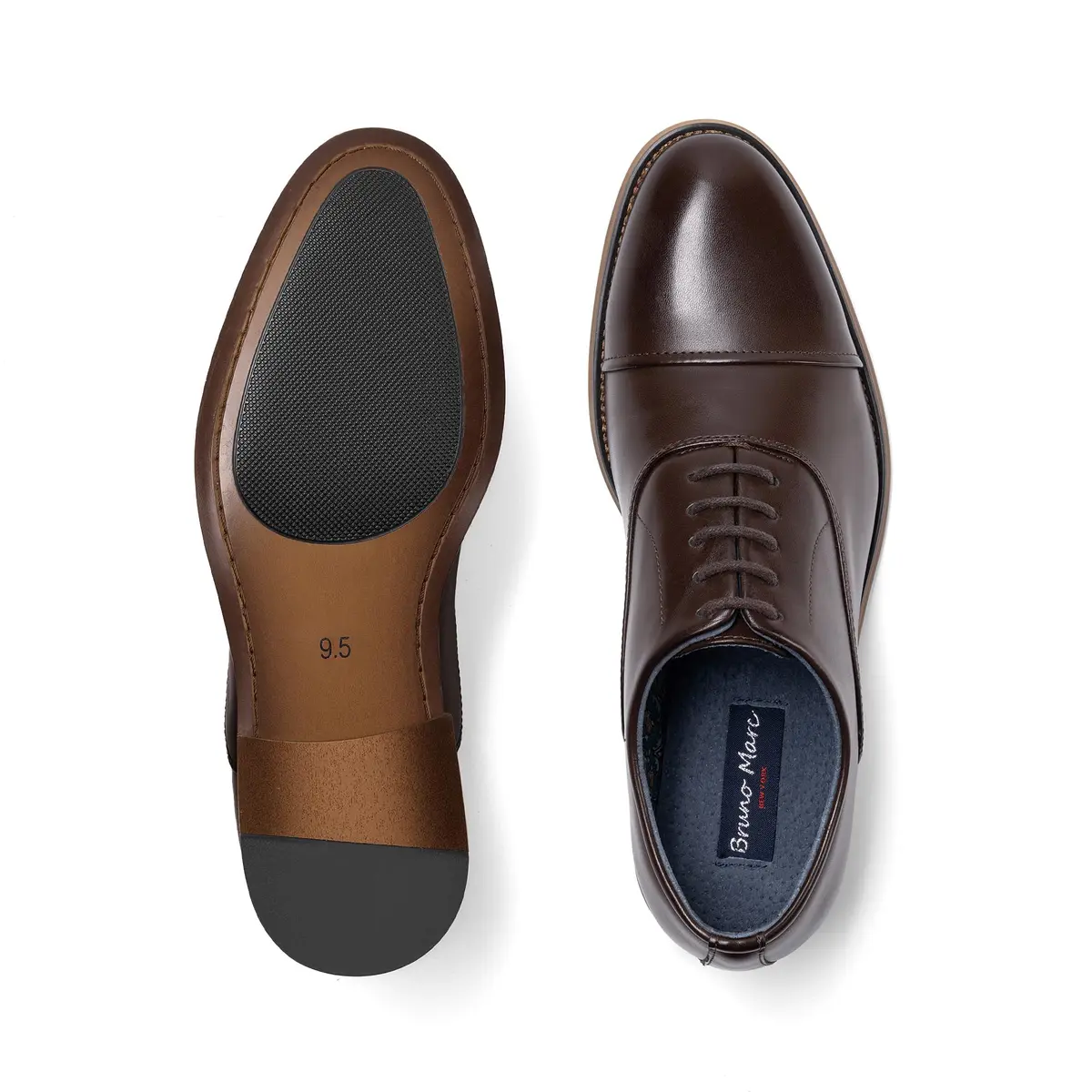 Bruno Marc Men's Formal Dress Shoes Dark Brown 13 | Classic Cap-Toe Oxford with Latex Cushioned Footbed - view 6