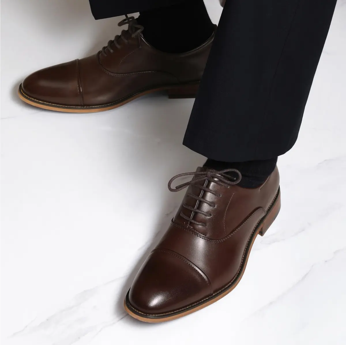 Bruno Marc Men's Formal Dress Shoes Dark Brown 13 | Classic Cap-Toe Oxford with Latex Cushioned Footbed - view 8