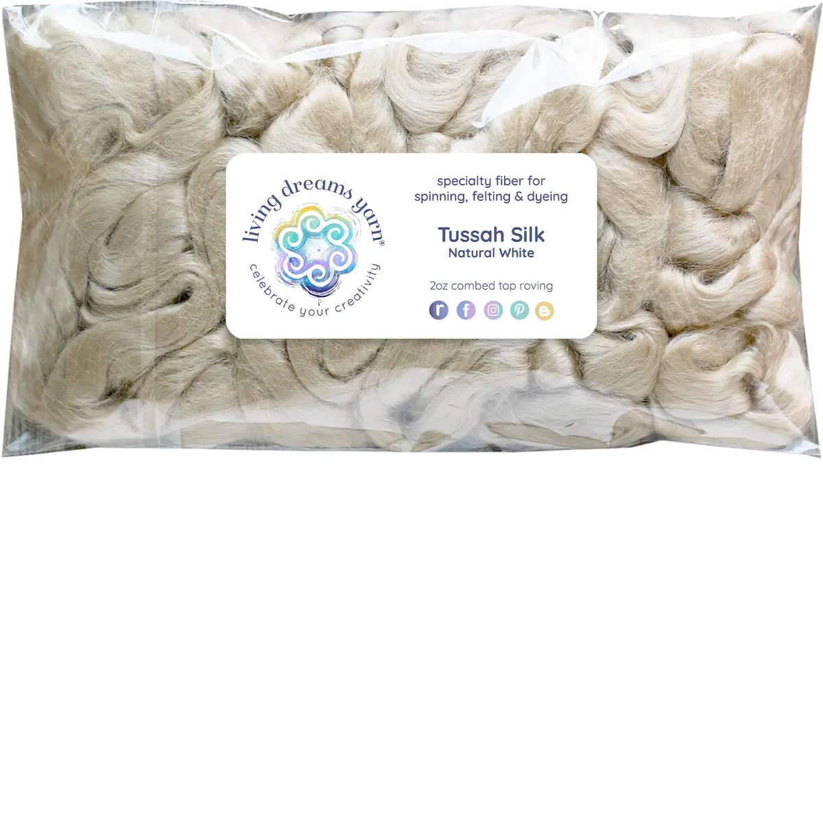 Living Dreams Yarn Natural White Tussah Silk Fiber for Soap Making Spinning Blending Felting | Premium Grade, 50g - main product image