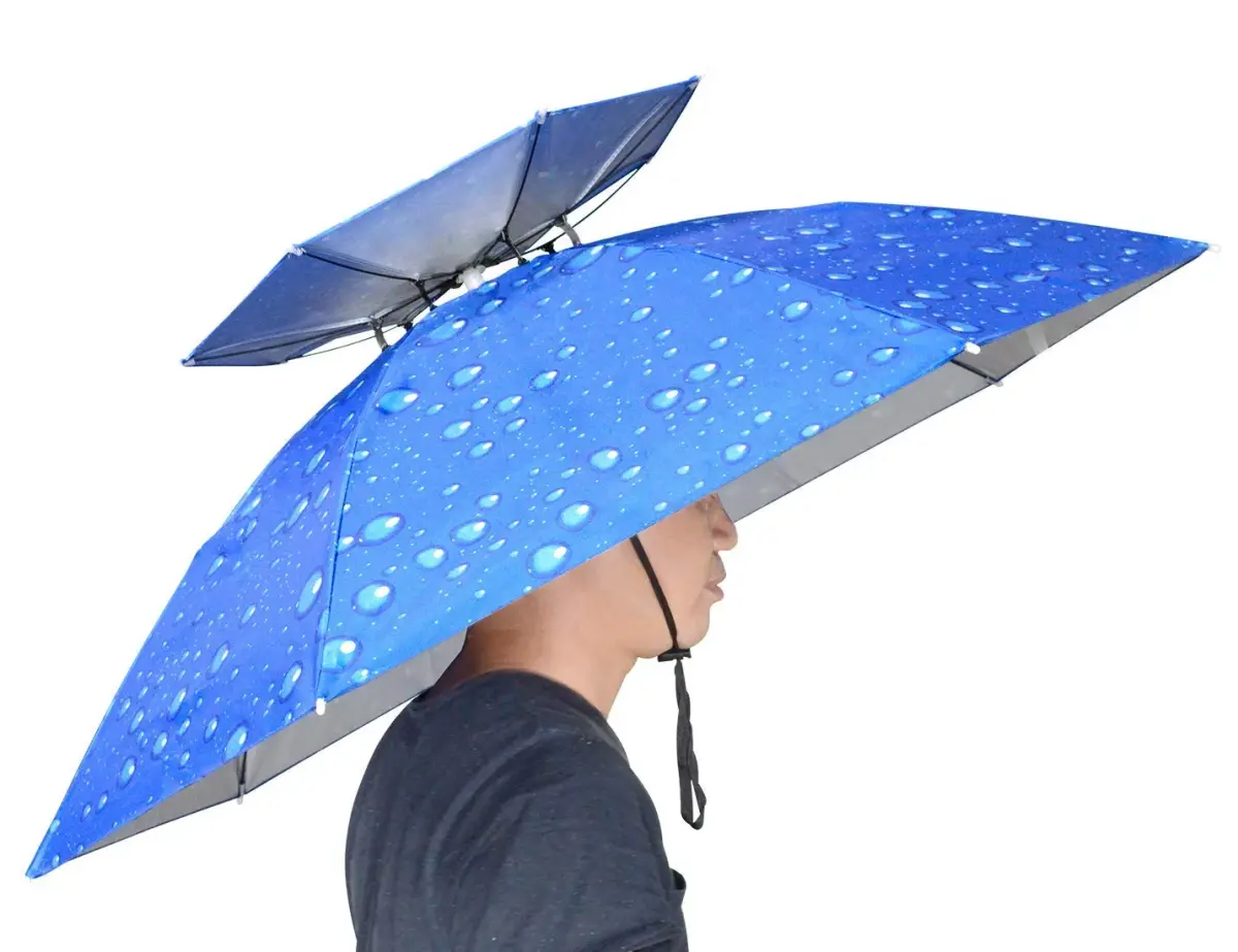 NEW-Vi 95 cm (37.4") Double Layer Folding Compact UV Wind Protection Umbrella Hat | Hands-Free for Fishing & Gardening - main product image