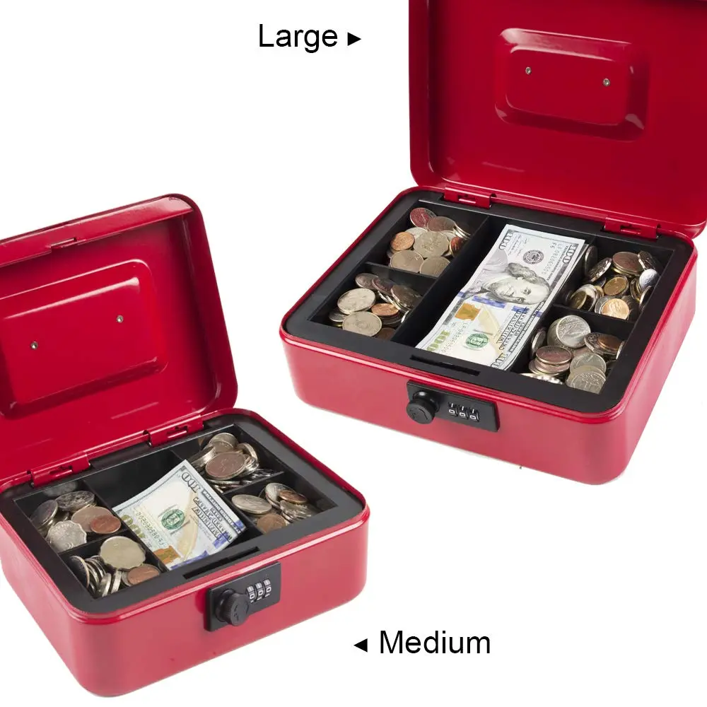 KYODOLED Medium Cash Box with Combination Lock 7.87"x 6.30"x 3.54" Red | Metal Money Safe with Removable Tray - view 4