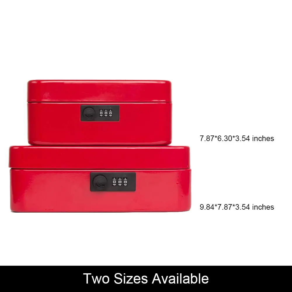 KYODOLED Medium Cash Box with Combination Lock 7.87"x 6.30"x 3.54" Red | Metal Money Safe with Removable Tray - view 5