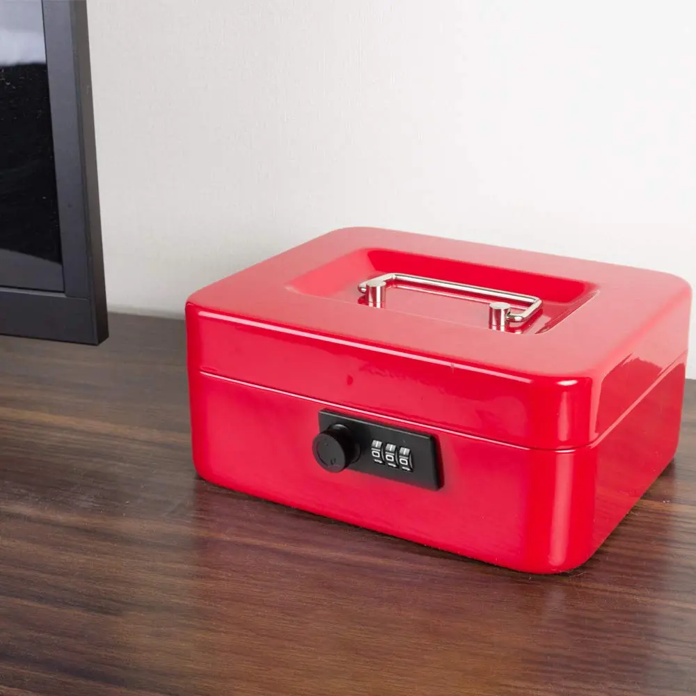 KYODOLED Medium Cash Box with Combination Lock 7.87"x 6.30"x 3.54" Red | Metal Money Safe with Removable Tray - view 6