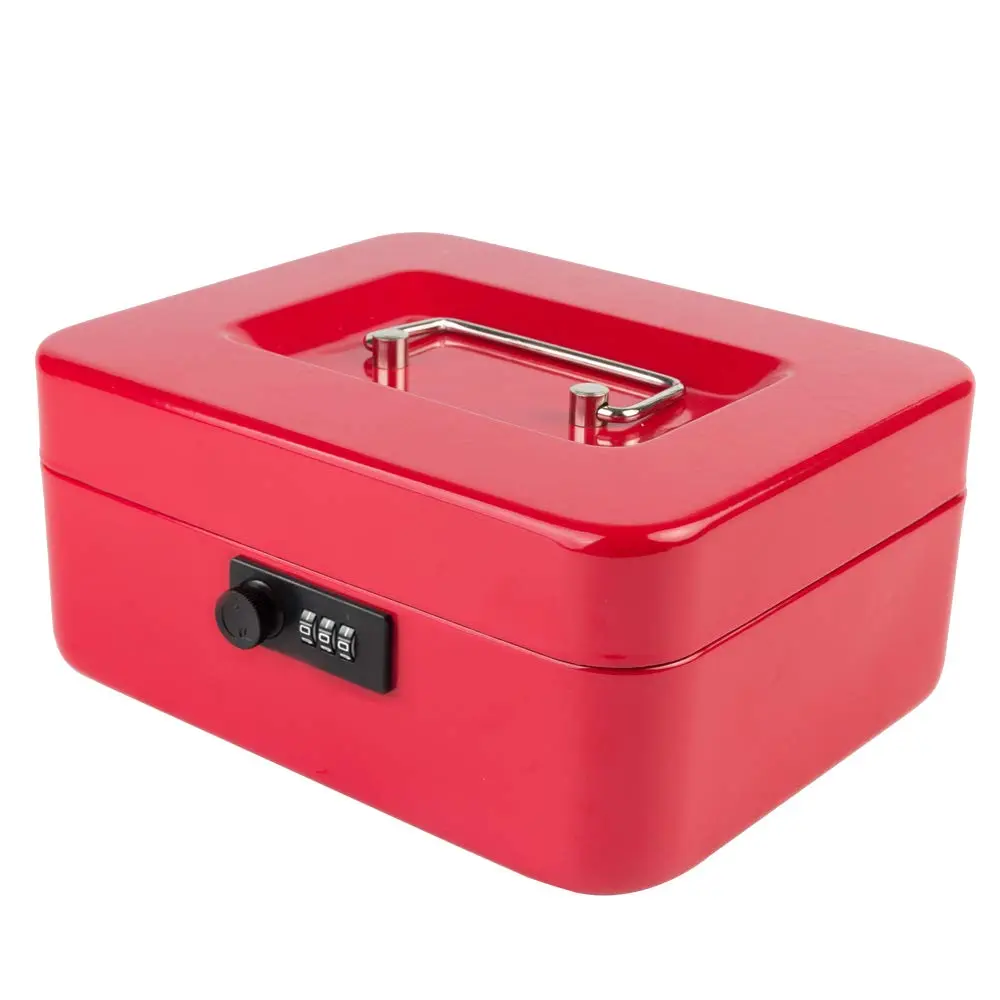 KYODOLED Medium Cash Box with Combination Lock 7.87"x 6.30"x 3.54" Red | Metal Money Safe with Removable Tray - main product image