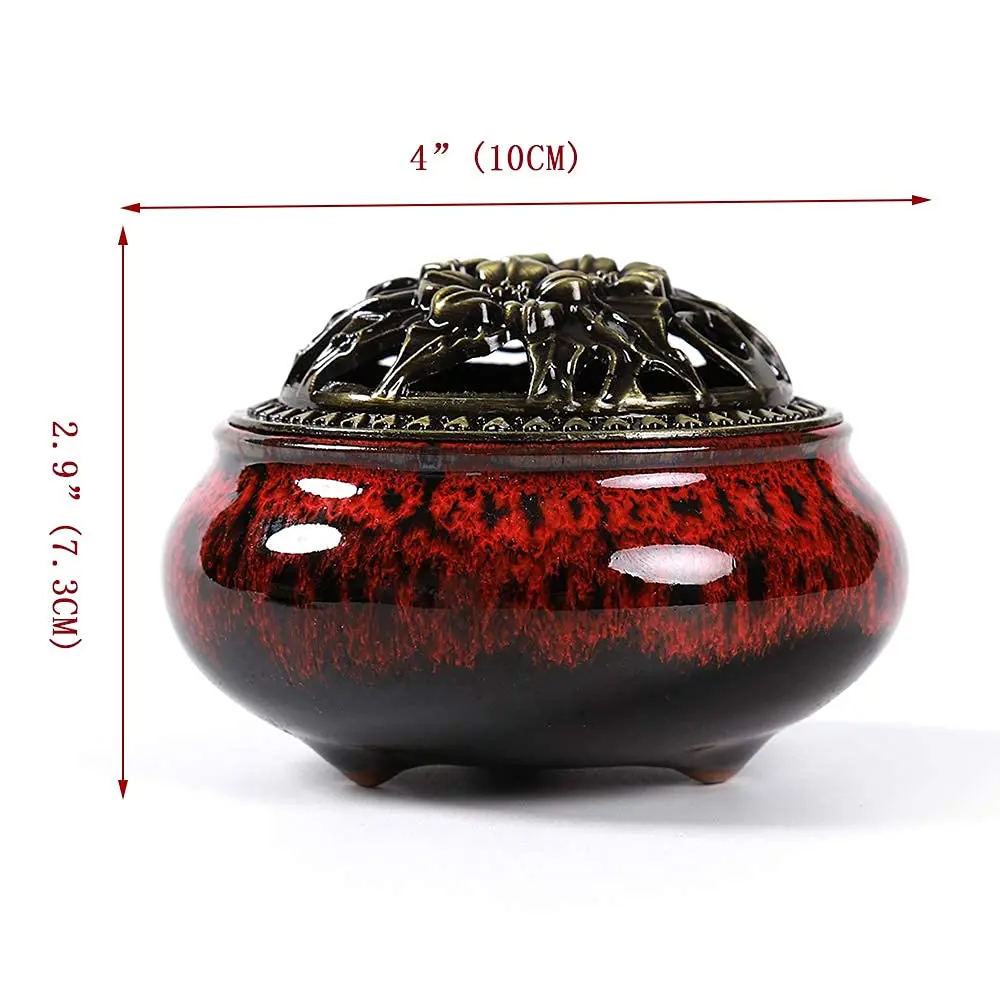 LamDawn Fambe Red Ceramic Incense Burner with Calabash Holder | Meditation & Relaxation - view 5