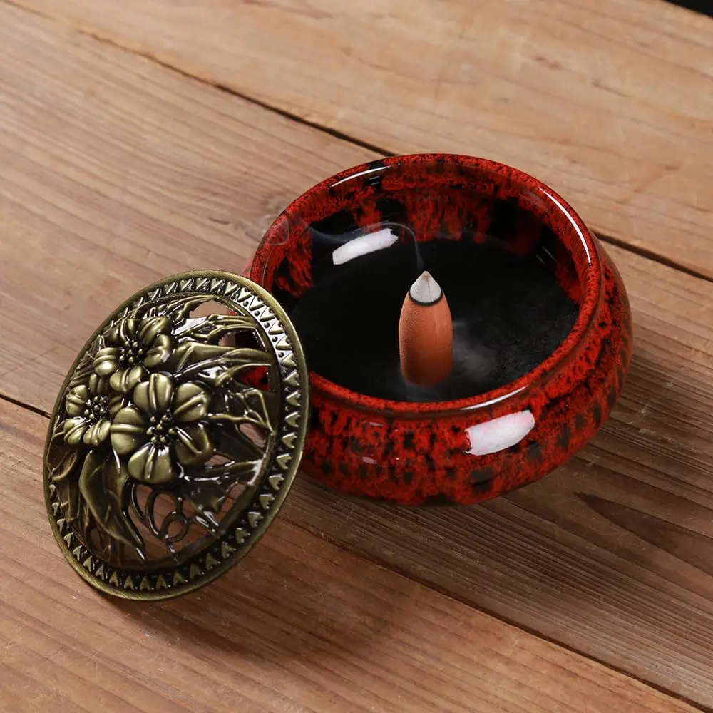 LamDawn Fambe Red Ceramic Incense Burner with Calabash Holder | Meditation & Relaxation - view 10