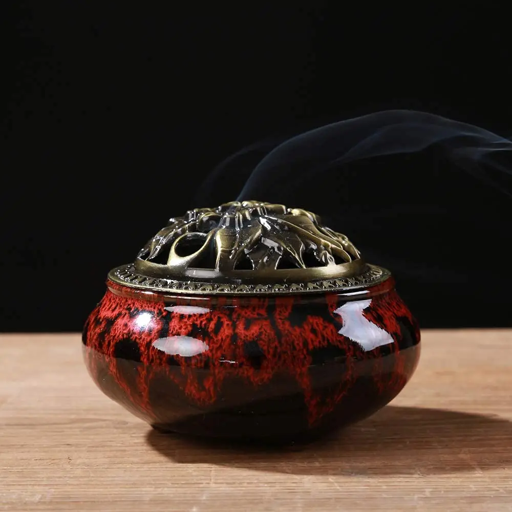 LamDawn Fambe Red Ceramic Incense Burner with Calabash Holder | Meditation & Relaxation - view 2