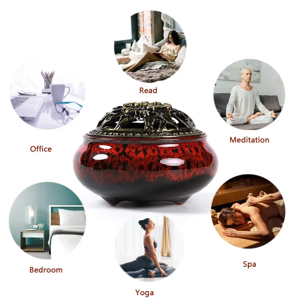 LamDawn Fambe Red Ceramic Incense Burner with Calabash Holder | Meditation & Relaxation - view 4