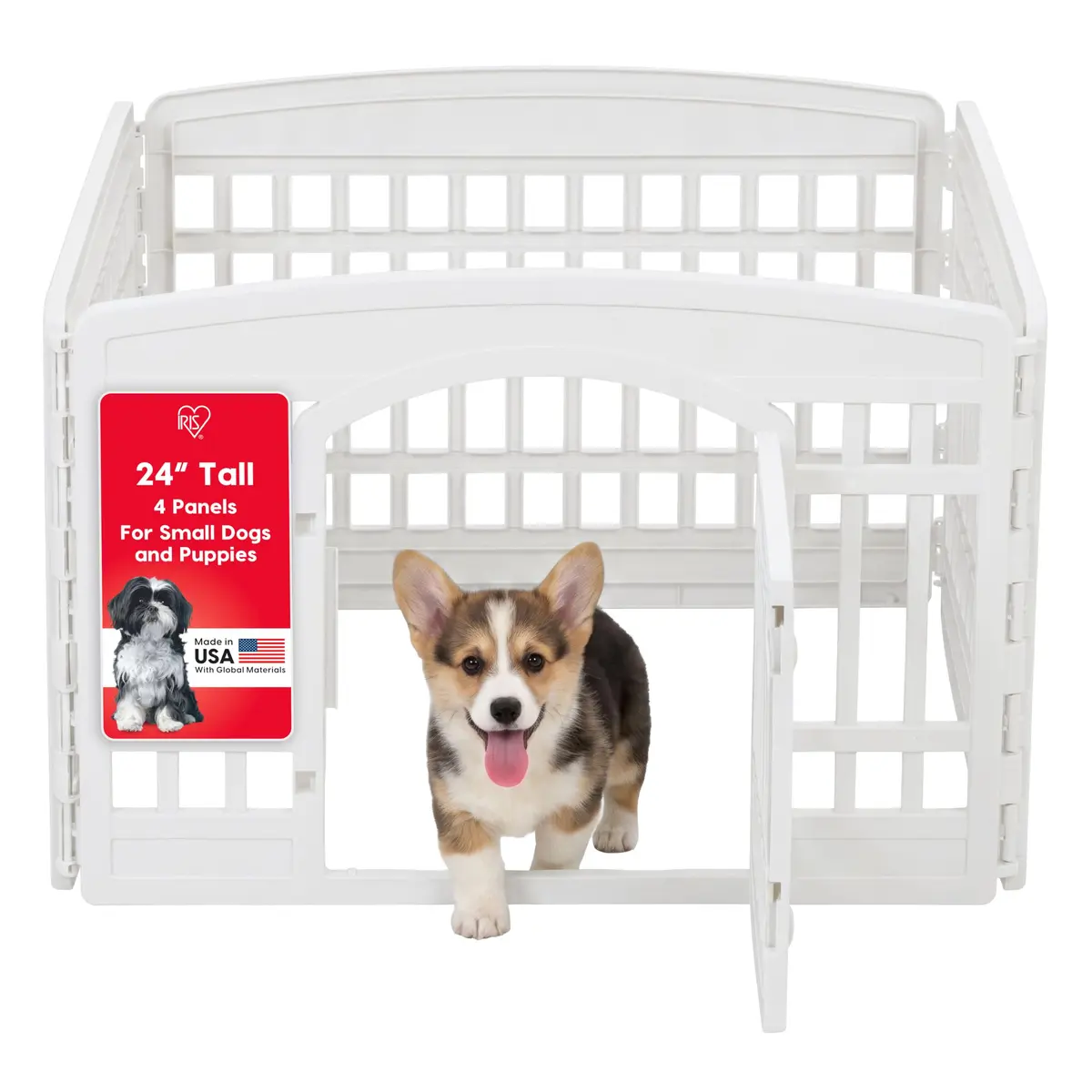IRIS USA 4-Panel Dog Playpen | 24 Inch Pet Enclosure, White, Expandable, Heavy-Duty Plastic - main product image