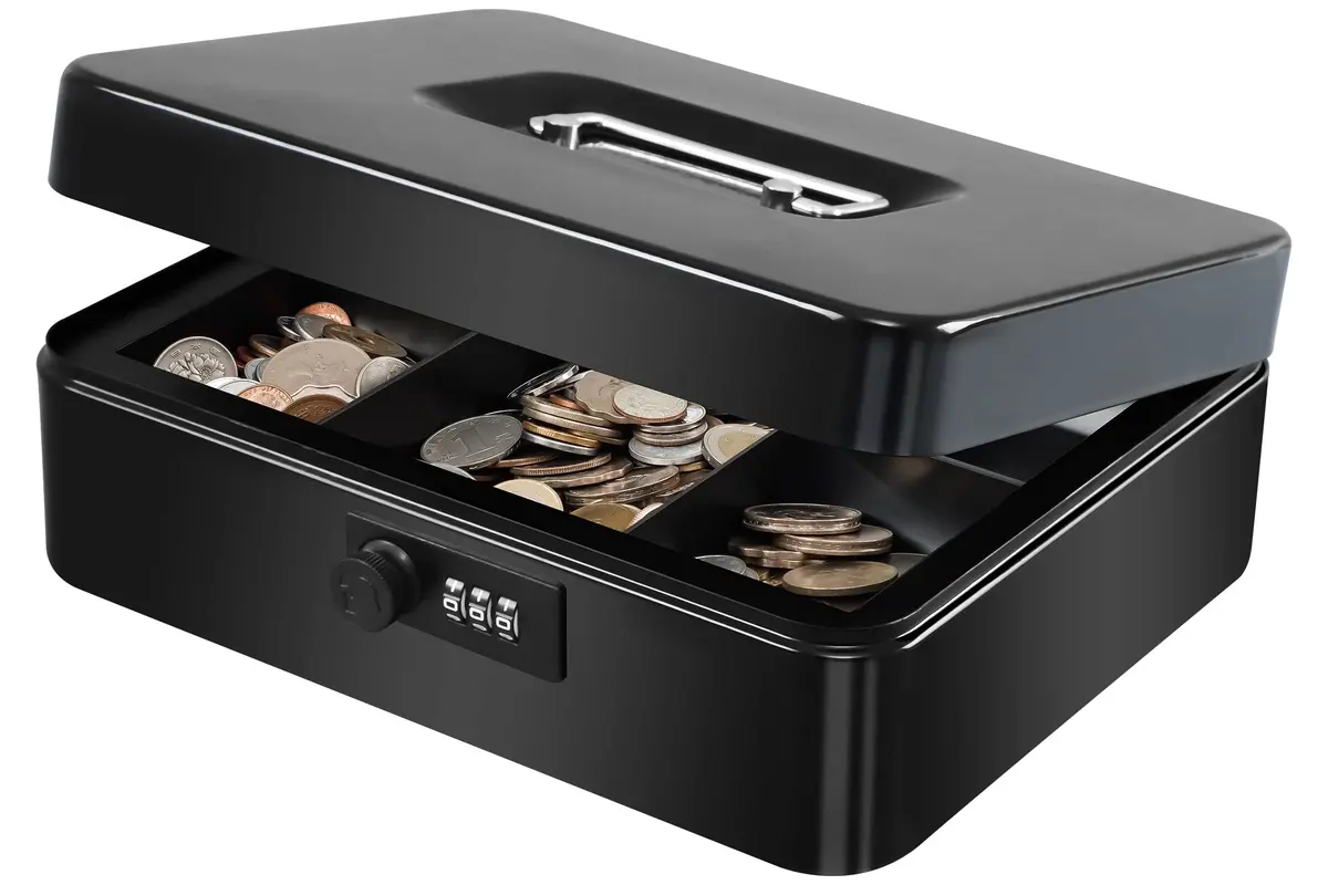 KYODOLED Large Cash Box with Combination Lock 9.84"x 7.87"x 3.54" | Metal Money Safe with Removable Tray - view 9
