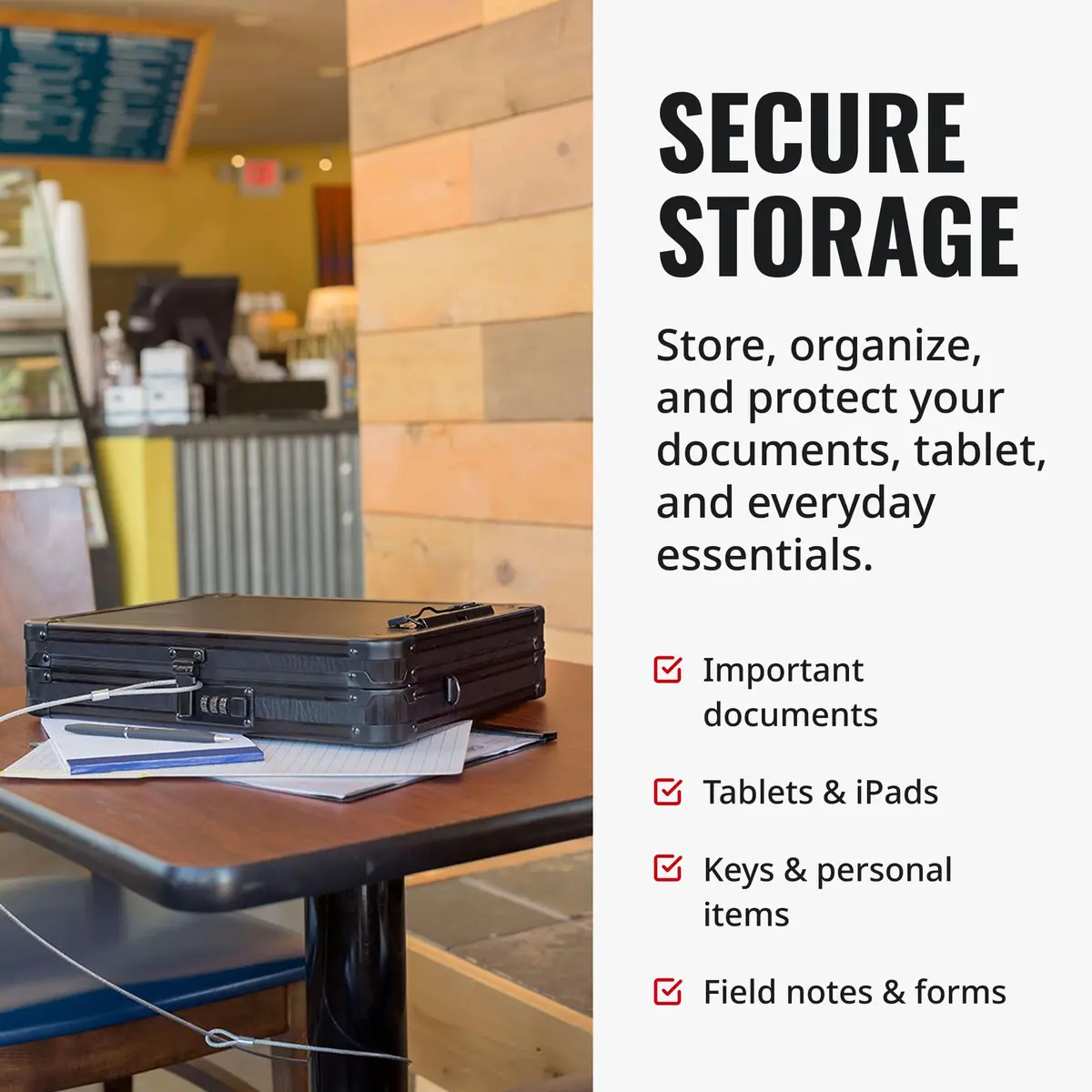 Vaultz Locking Storage Clipboard with Combination Lock, Black | Secure Portable Document & Device Organizer - view 2