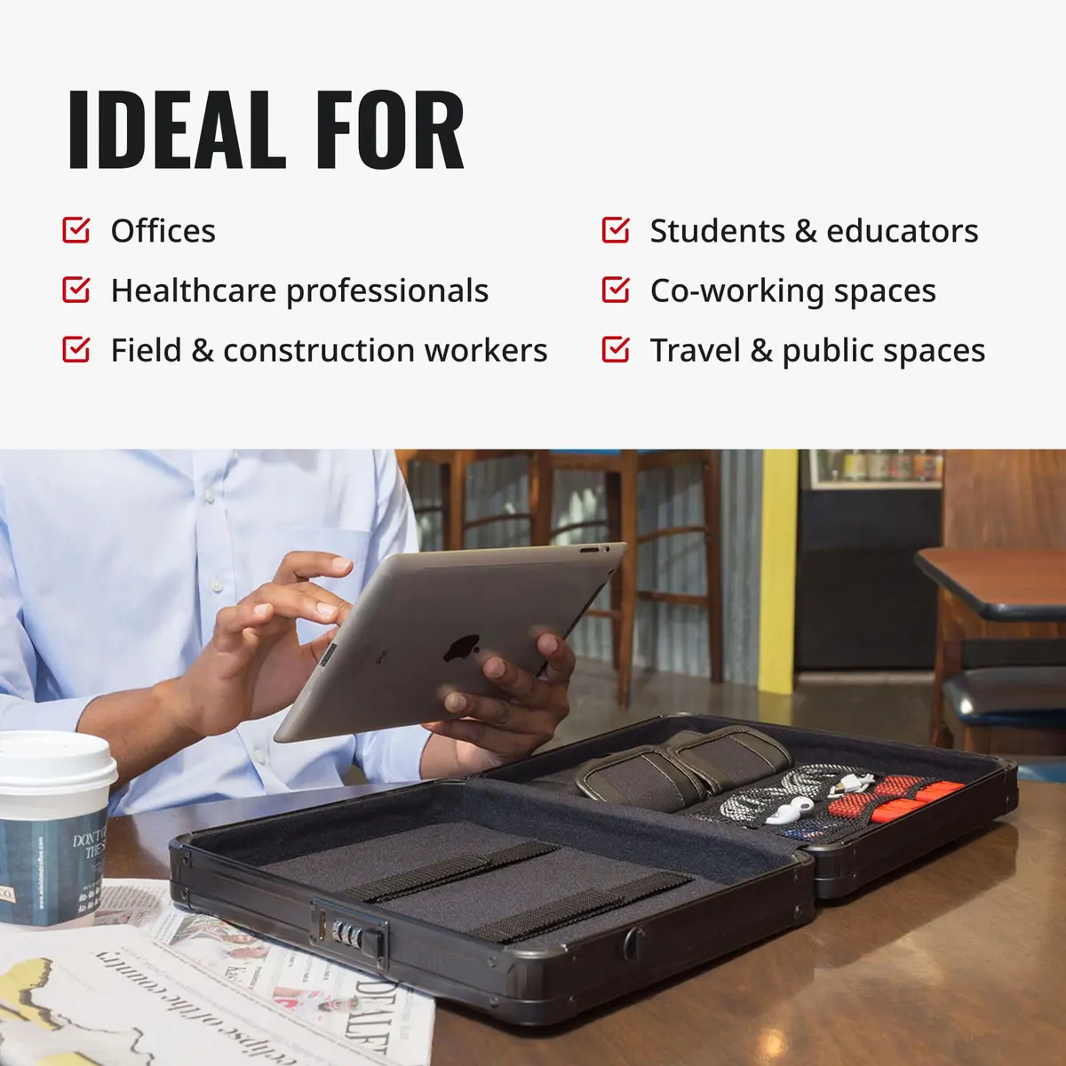 Vaultz Locking Storage Clipboard with Combination Lock, Black | Secure Portable Document & Device Organizer - view 3