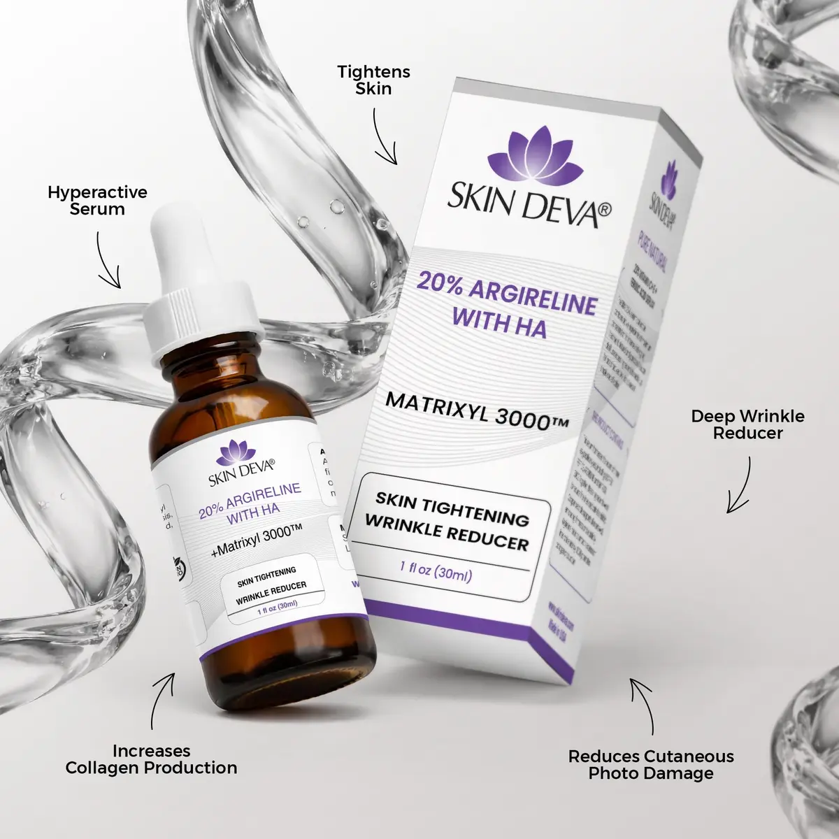SKIN DEVA 20% Argireline Serum with Matrixyl 3000 & Hyaluronic Acid for Face | Deep Wrinkle Reducer, Anti-Aging, Skin Toning, Collagen Boost, 1 Fl Oz - view 2
