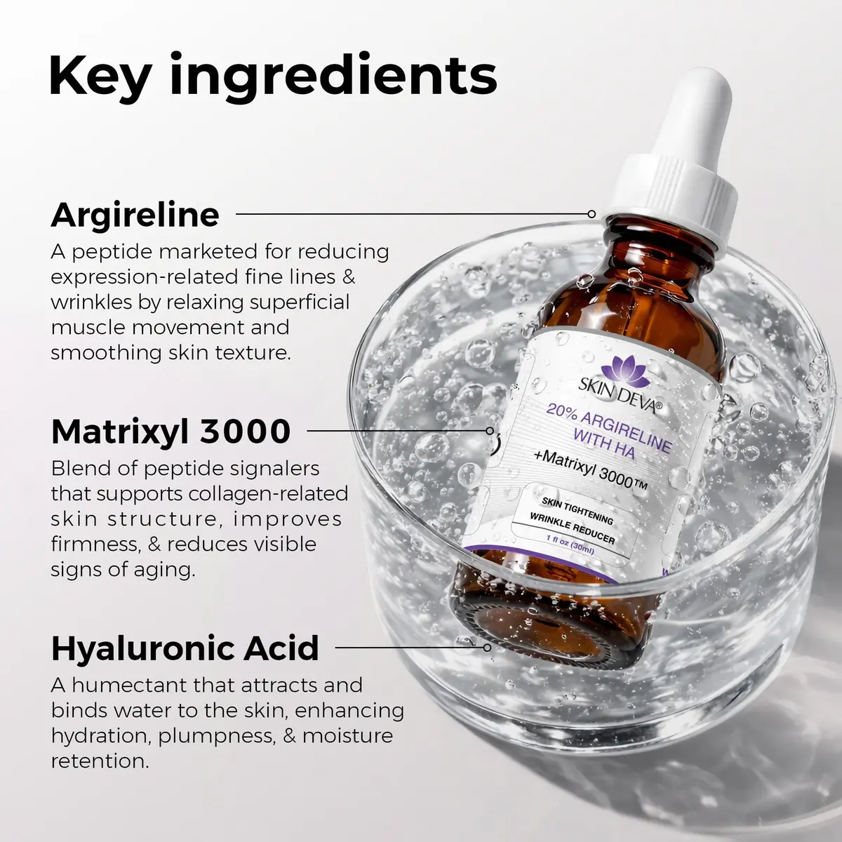 SKIN DEVA 20% Argireline Serum with Matrixyl 3000 & Hyaluronic Acid for Face | Deep Wrinkle Reducer, Anti-Aging, Skin Toning, Collagen Boost, 1 Fl Oz - view 4