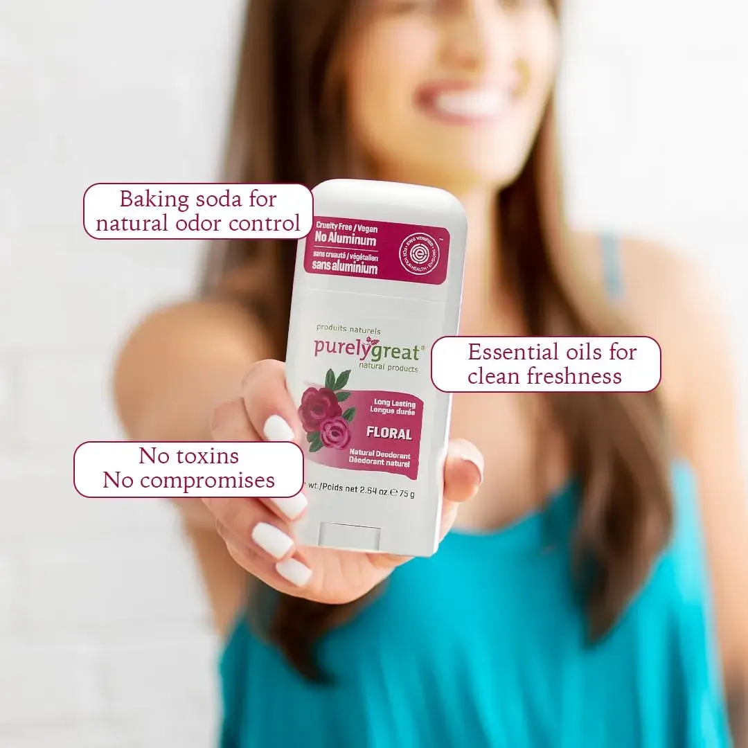 Purelygreat Floral Scented Natural Deodorant Stick 75g (2.64 oz) | EWG Verified, Aluminum-Free Odor Protection - view 6