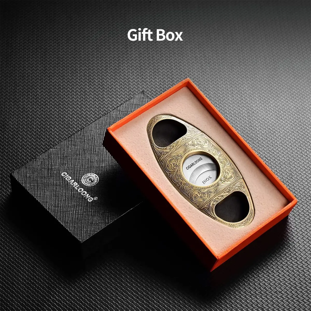 CIGARLOONG Cigar Cutter Stainless Steel Bronze Engraved Double Cut Blade | Precision & Durability for Cigars in India - view 5