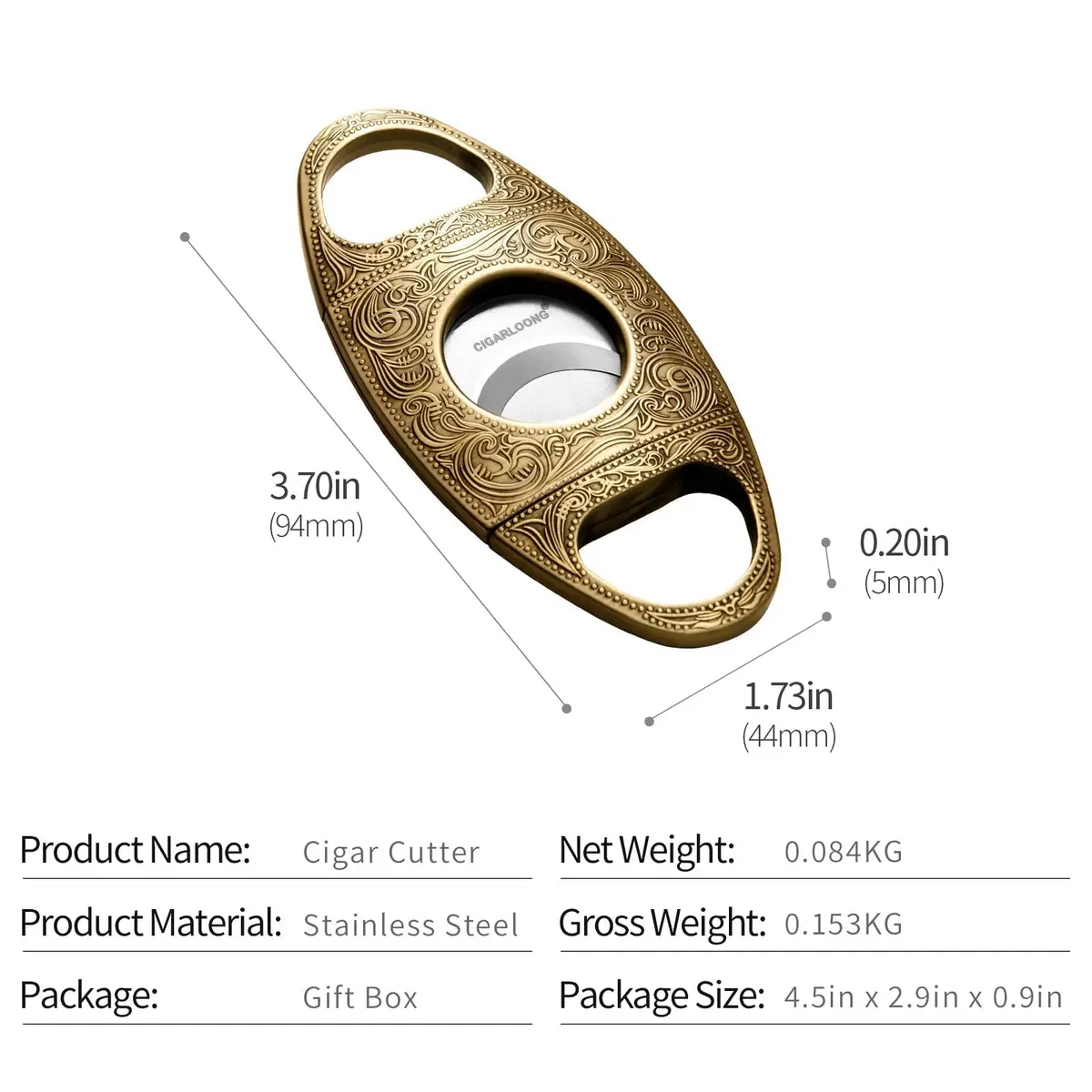 CIGARLOONG Cigar Cutter Stainless Steel Bronze Engraved Double Cut Blade | Precision & Durability for Cigars in India - view 6
