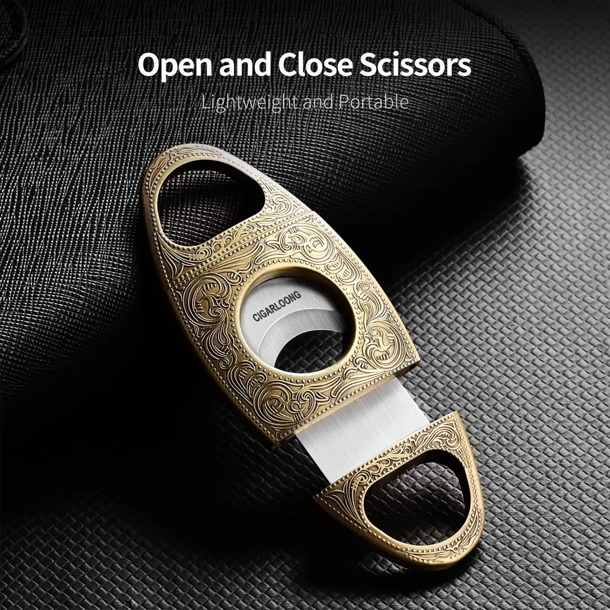 CIGARLOONG Cigar Cutter Stainless Steel Bronze Engraved Double Cut Blade | Precision & Durability for Cigars in India - view 3