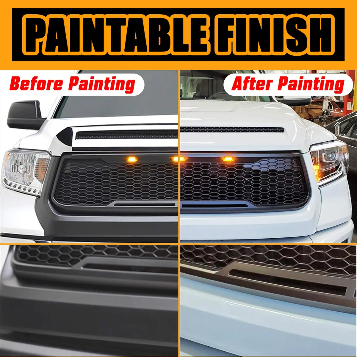 EAG Replacement Upper ABS Grille Front Grill with Amber LED Lights - Matte Black Fit for 12-15 Tacoma | Aggressive Offroad Look - view 6
