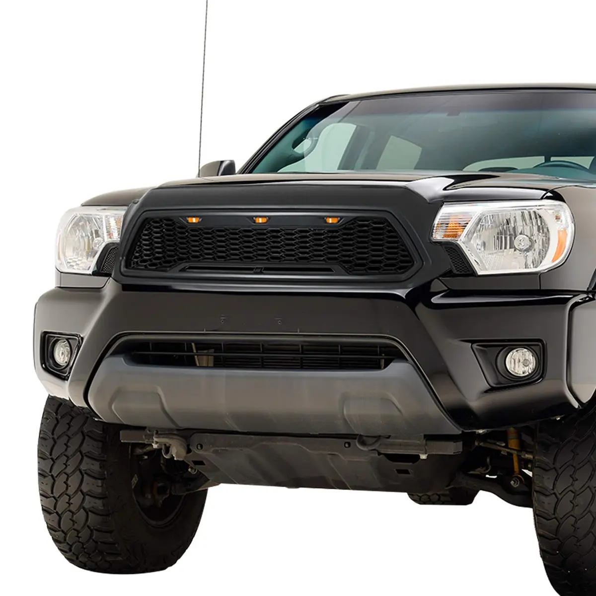 EAG Replacement Upper ABS Grille Front Grill with Amber LED Lights - Matte Black Fit for 12-15 Tacoma | Aggressive Offroad Look - main product image