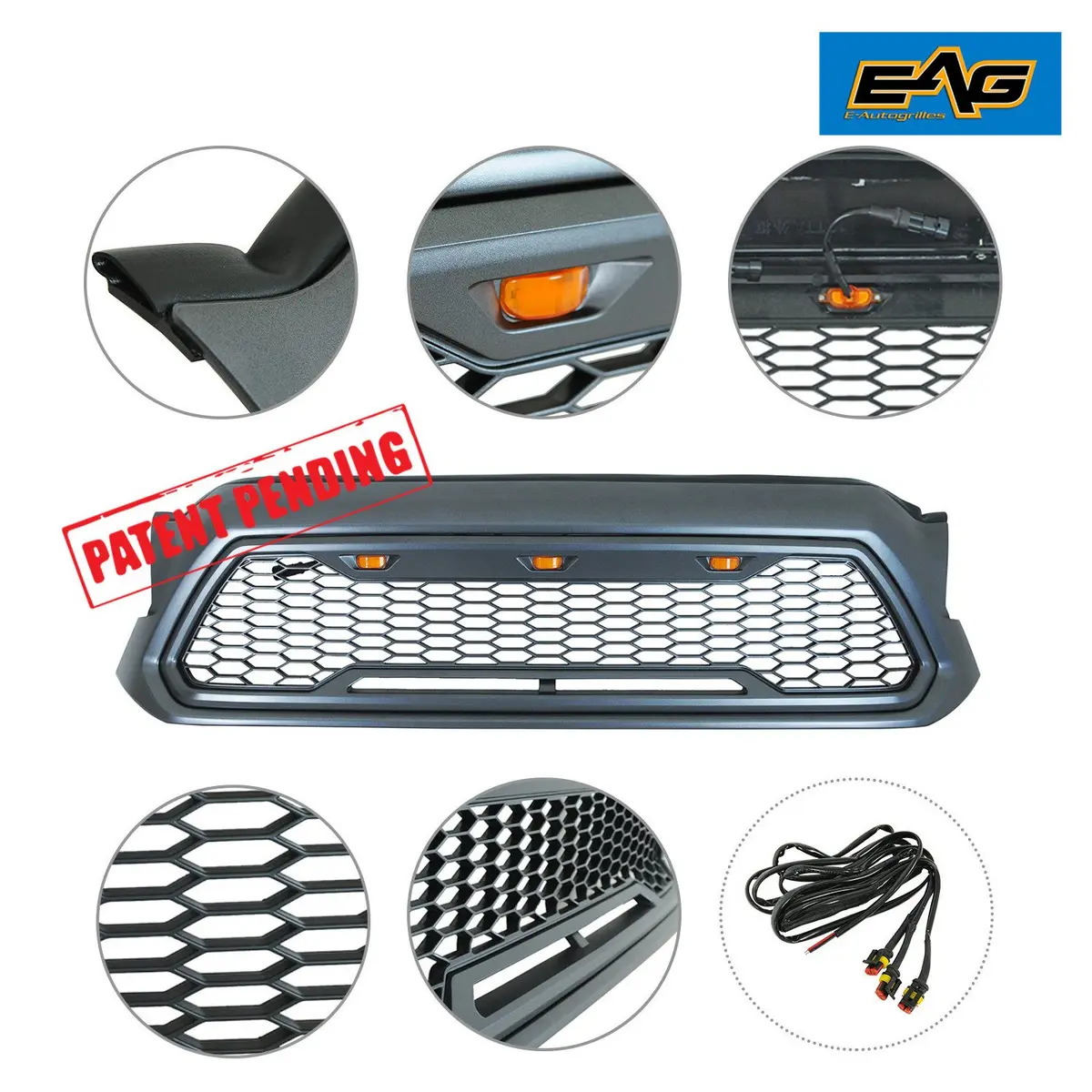 EAG Replacement Upper ABS Grille Front Grill with Amber LED Lights - Charcoal Gray Fit for 12-15 Tacoma | Rugged Appearance & LED Accent - view 5