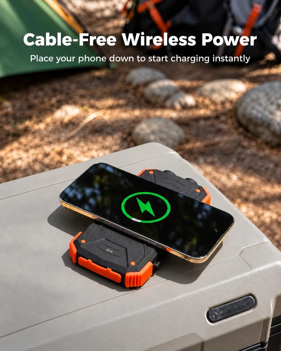 BLAVOR Solar Power Bank 10,000mAh Portable Wireless Charger for Cell Phones | IPX5 Waterproof, Fast Charging, Compact - view 2