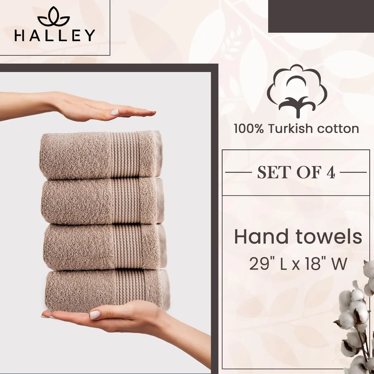 HALLEY Turkish Cotton Towels (4-Pack) Ultra Soft Quick Absorbent 650 GSM | Luxury Bath & Hand Towels for Bathroom & Kitchen - view 6