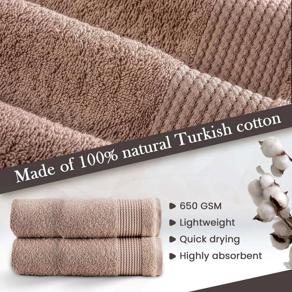 HALLEY Turkish Cotton Towels (4-Pack) Ultra Soft Quick Absorbent 650 GSM | Luxury Bath & Hand Towels for Bathroom & Kitchen - view 3